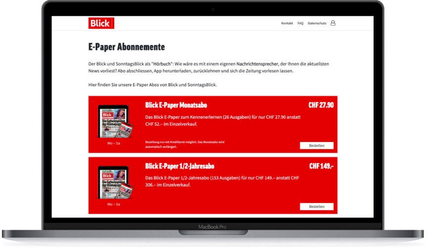 Landing Page BLICK Online-Kiosk